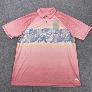 Tommy Bahama Polo Shirt Mens Large IslandZone Performance Floral Hawaiian Golf